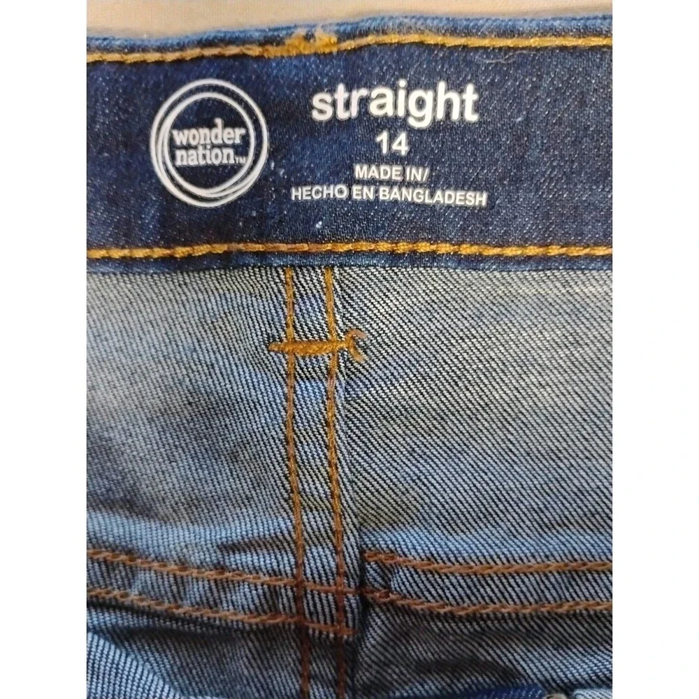 Wonder Nation Size 14 Girls Adjustable Dark Blue Denim Jeans Straight Leg